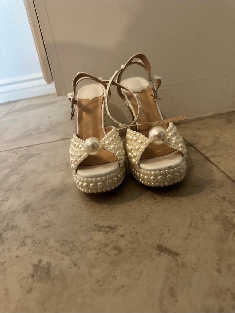 Women's Pearl Platform Block High Heeled Sandals